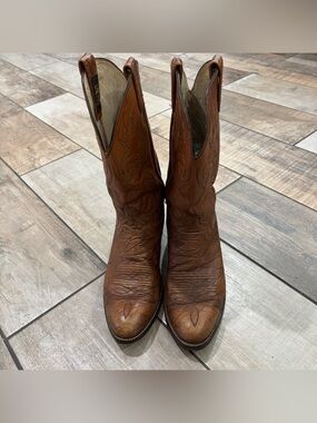 Vintage Dan Post Western Boots Size 10.5D Brown Leather Exotic Animal Print Rare